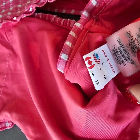 Red Carter Amour Gingham Shirred Bandeau Bikini Top & Bottom Set Size Large - Picture 14 of 15